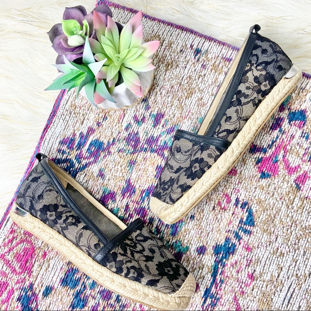 Stuart Weitzman• black lace espadrille flats size 5.5